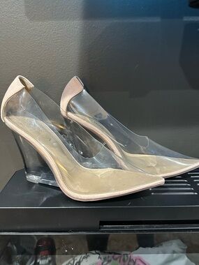 Clear Pointed Toe Pump in Nude